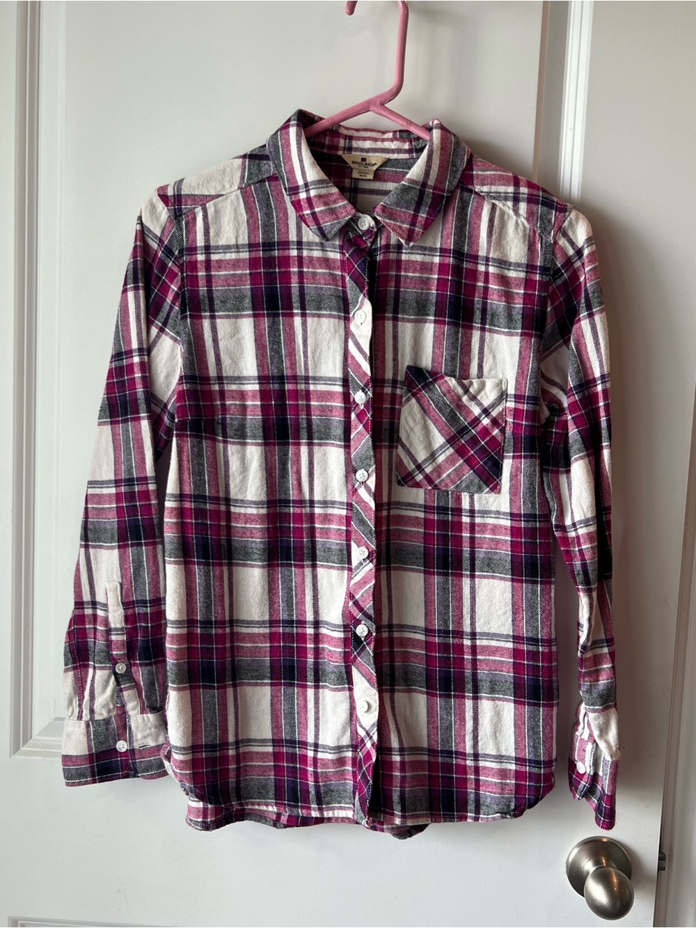 Woolrich Plaid Button-Down Shirt - Pink/White. Medium